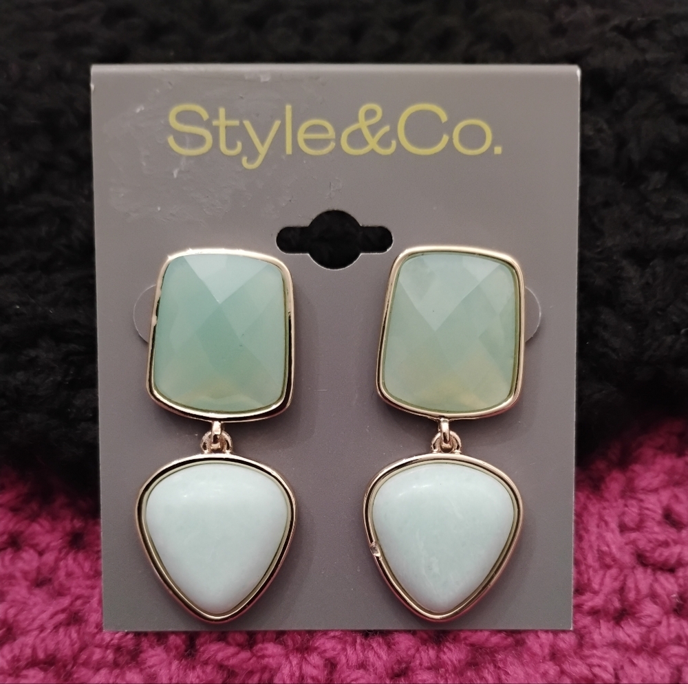 Style & Co. Chunky Gold Blue & Green Tower Earrings NWT